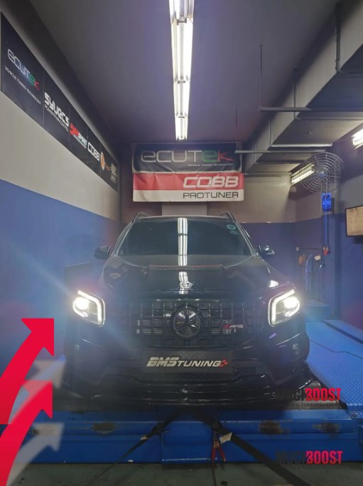 Mercedes M260 hybrid turbo dyno chart showing 324 HP and 388 Nm with MuchBoost upgrade